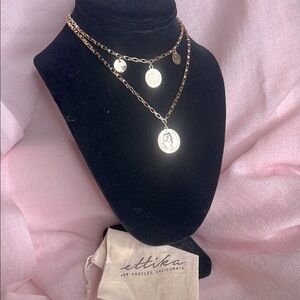 Ettika two separate layered necklace coin adventure Roman Grecian style pendant